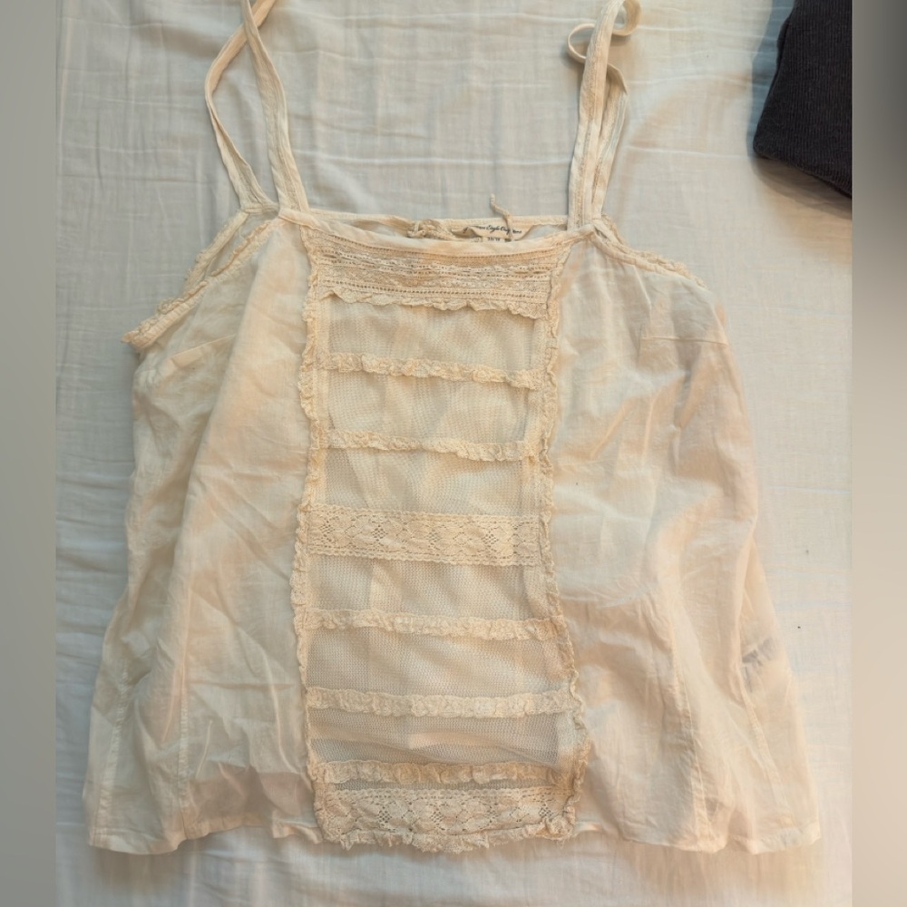 American Eagle Outfitters Cream Ruffled Camisole Top